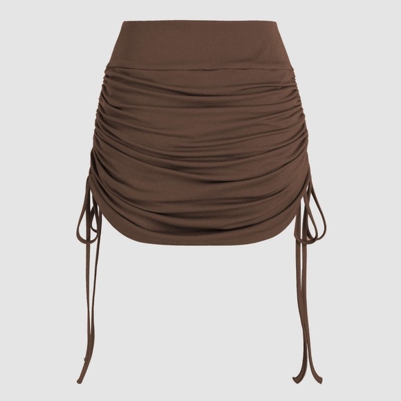 CIDER • Brown Ruched Drawstring Mini Skort Skirt - Picture 8 of 9